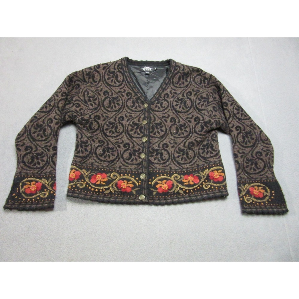 Icelandic Design Cardigan Sweater Womens M Black Excellent Vintage Nordic Wool